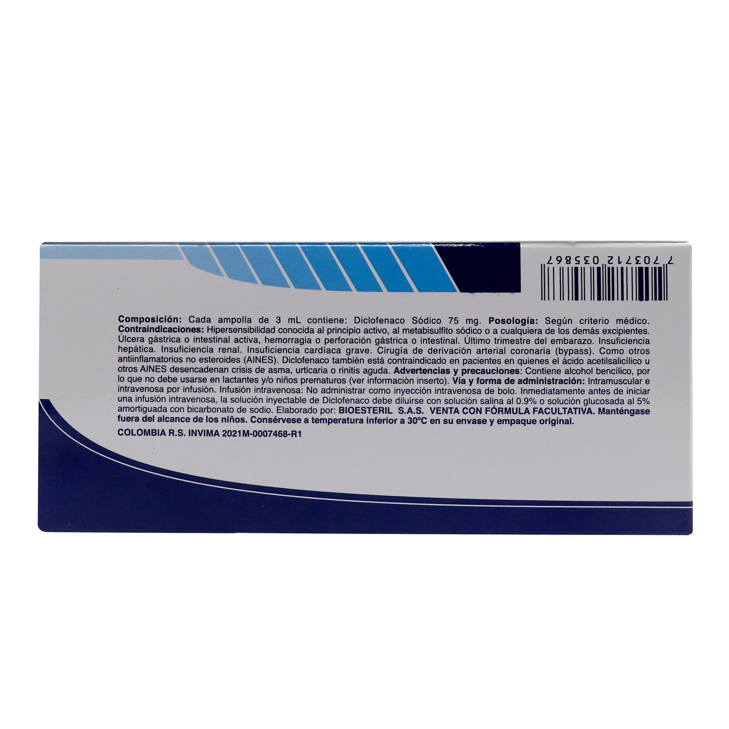 DICLOFENACO 75 mg/3 mL SOLUCIÓN INYECTABLE (10 AMPOLLAS) - Imagen 3